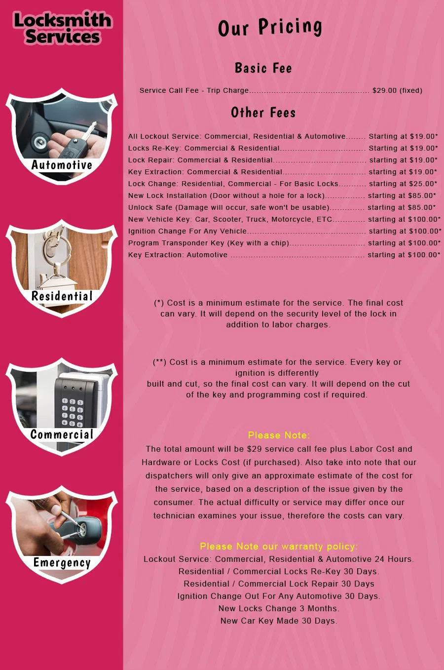 Hightstown NJ Locksmith Store Hightstown, NJ 609-796-4032 - price-list-c-18